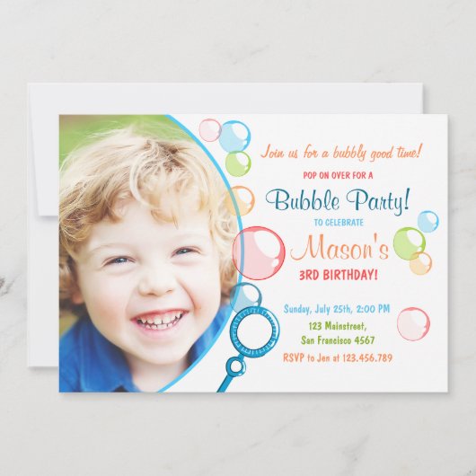 Bubble Verjaardagsfeest Uitnodiging POP Verjaardag (Voorkant)