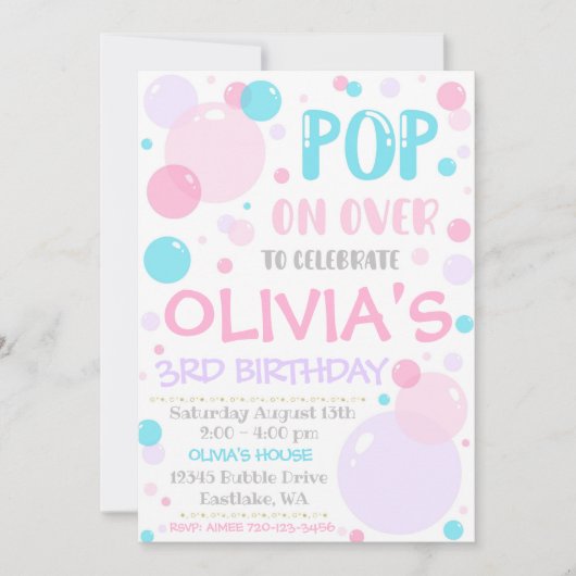 Bubble verjaardagsuitnodiging, Pop op over Kaart (Voorkant)