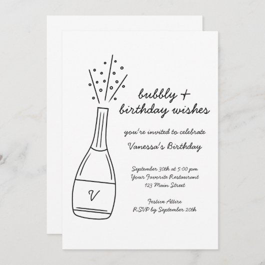 Bubble Verjaardagswensen Popping Champagne Fles Kaart (Voorkant / Achterkant)