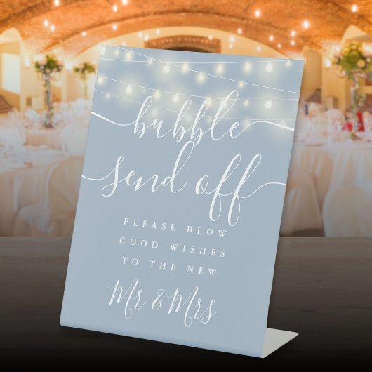 Bubble Verstuur String Lights Dusty Blue Reclamebord Met Voetstuk