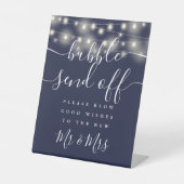 Bubble Verstuur String Lights Navy Blue Reclamebord Met Voetstuk (Voorkant)