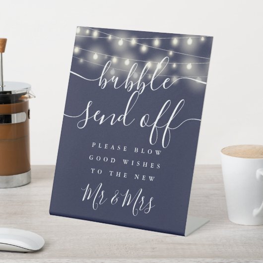 Bubble Verstuur String Lights Navy Blue Reclamebord Met Voetstuk (Insitu)