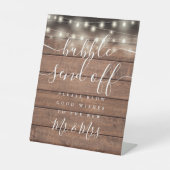Bubble Verstuur String Lights Rustiek Hout Reclamebord Met Voetstuk (Voorkant)