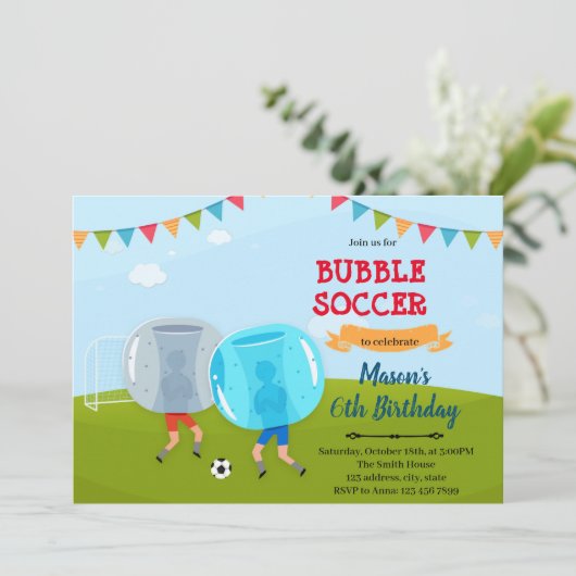 Bubble voetbal-uitnodiging bedankkaart (Staand voorkant)