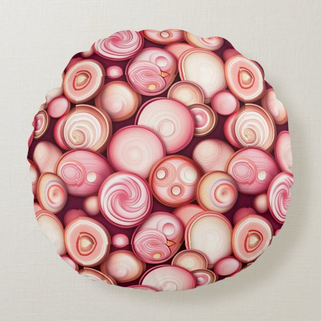 Bubblegum Bellen Rond Kussen (Voorkant)