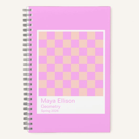 Bubblegum/Peach Modern Checkerboard Notebook Notitieboek (Voorkant)