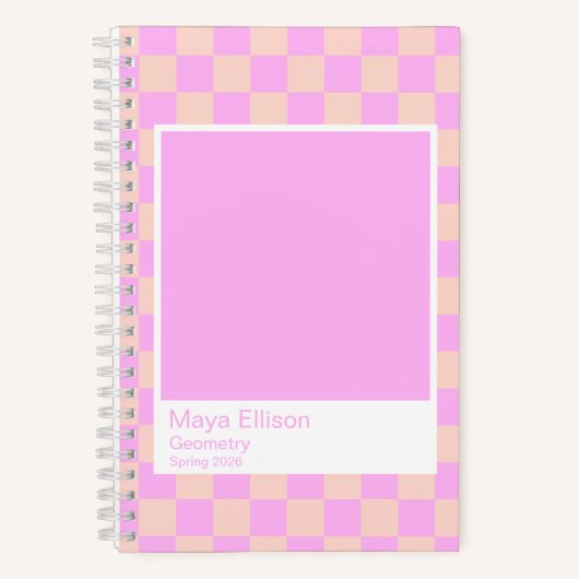 Bubblegum/Peach Modern Checkerboard Notebook Notitieboek (Voorkant)