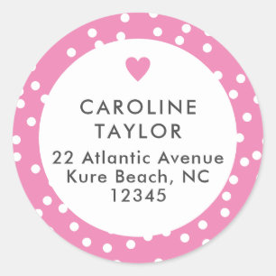 Bubblegum Pink Heart & Stippen Cute Girly Address Ronde Sticker