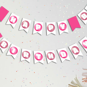 Bubblegum Pink Poppin Meisje Happy Birthday Party Vlaggetjes