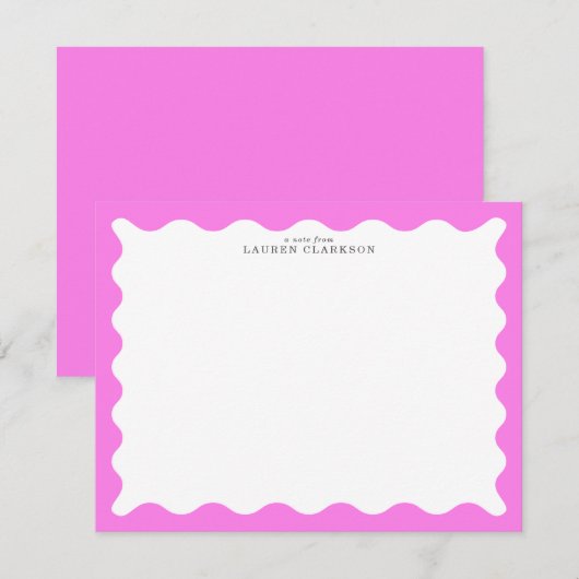 Bubblegum Pink Wavy Frame Note Card Kaart (Voorkant / Achterkant)