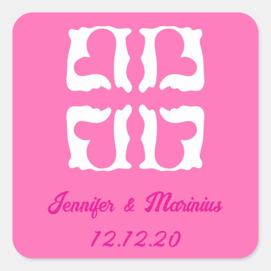 Bubblegum Roze en witte harten Vierkante Sticker (Voorkant)