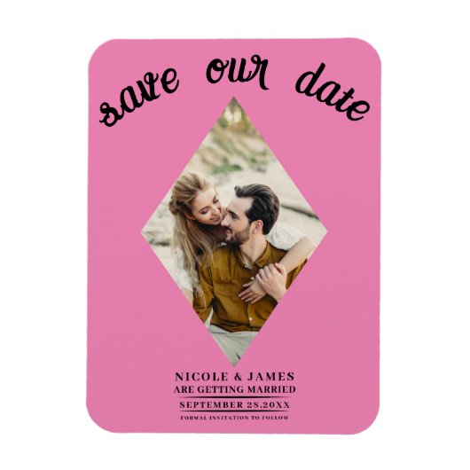 Bubblegum Roze Foto Bruiloft Save the Date Magneet (Verticaal)