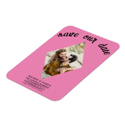 Bubblegum Roze Foto Bruiloft Save the Date Magneet (Linkerzijde)