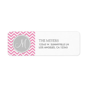 Bubblegum Roze & Grijs Modern Chevron met Monogram Etiket