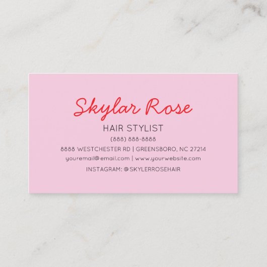 Bubblegum Roze Rood Girly Schattige Visitekaartje (Achterkant)