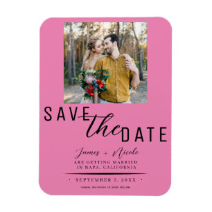 Bubblegum Roze Save the Date Foto Bruiloft Magneet
