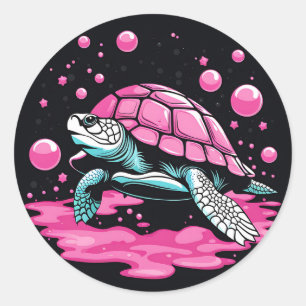 Bubblegum Roze Schattigee Schildpad Ronde Sticker