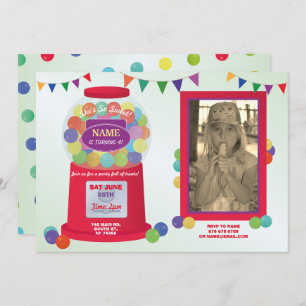 Bubblegummachine zweet van de dag Behandeling Foto Kaart