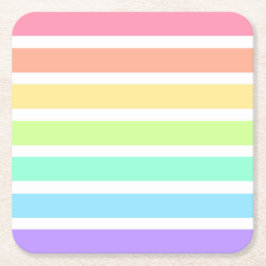 Bubblegumregenboog en witte strepen vierkante kartonnen onderzetter