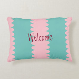 Bubblegumroze & blauwgroen, , welkom, jouw tekst accent kussen