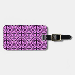 Bubblegumroze en zwarte fler de lis pattern bagagelabel