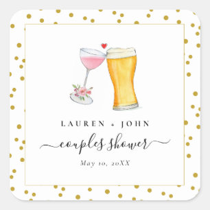 Bubbles and Brew Koppel bruiloft Vierkante Sticker