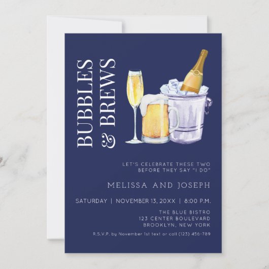 Bubbles and Brews Engagement Party Invitation (Devant)