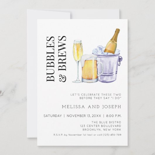 Bubbles and Brews Engagement Party Invitation (Devant)