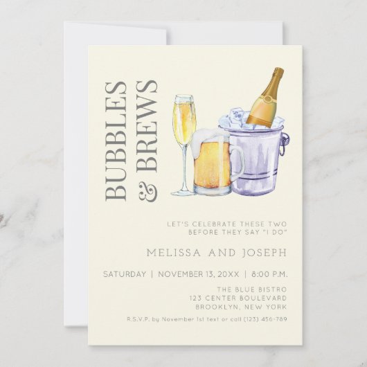 Bubbles and Brews Engagement Party Invitation (Devant)