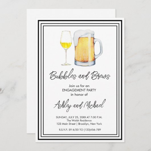 Bubbles and Brews Engagement Party Invitation (Devant / Derrière)