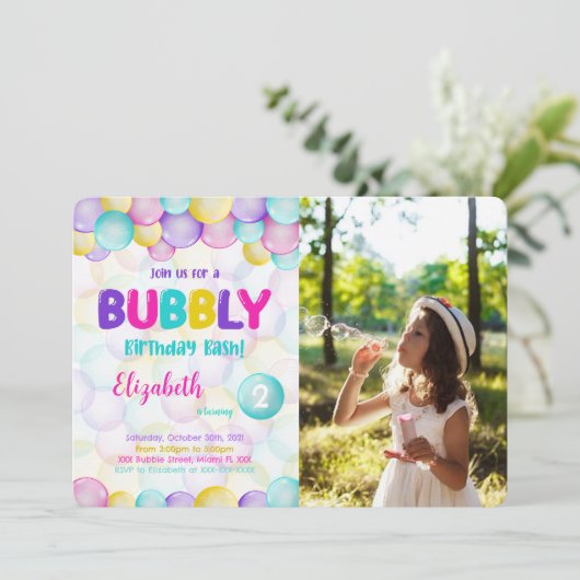 Bubbles Anniversaire Photo Invitation (Debout devant)