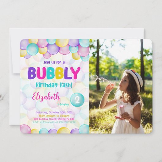 Bubbles Anniversaire Photo Invitation (Devant)