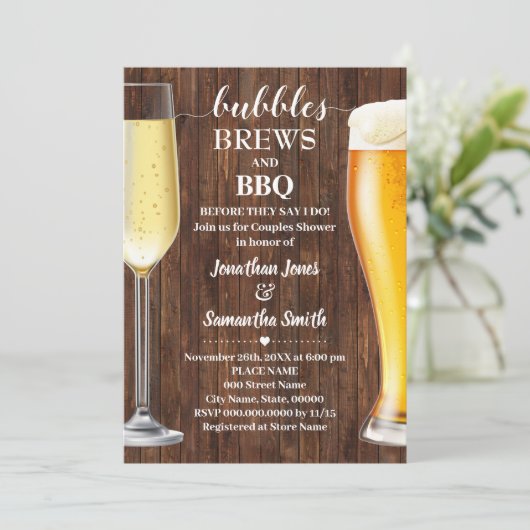 Bubbles Brews & BBQ Westerne stellen Shower uitnod Save The Date (Staand voorkant)