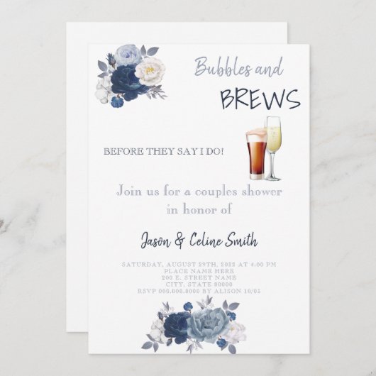 Bubbles & Brews Couples Wedding shower Invitation (Devant / Derrière)