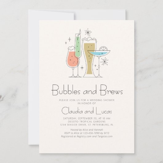 Bubbles Brews Couples Wedding shower Invitation (Devant)