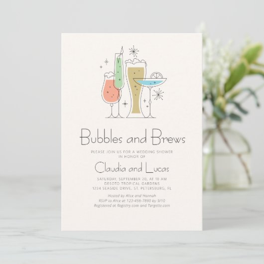 Bubbles Brews Couples Wedding shower Invitation (Debout devant)