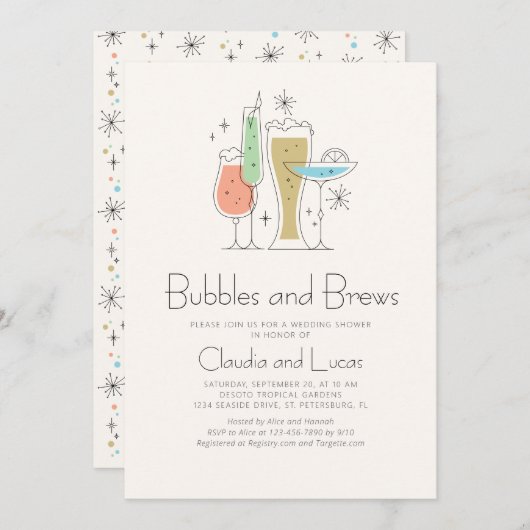 Bubbles Brews Couples Wedding shower Invitation (Devant / Derrière)