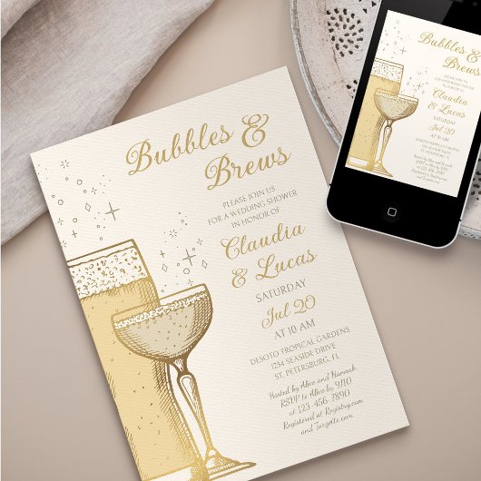 Bubbles Brews Couples Wedding shower Invitation