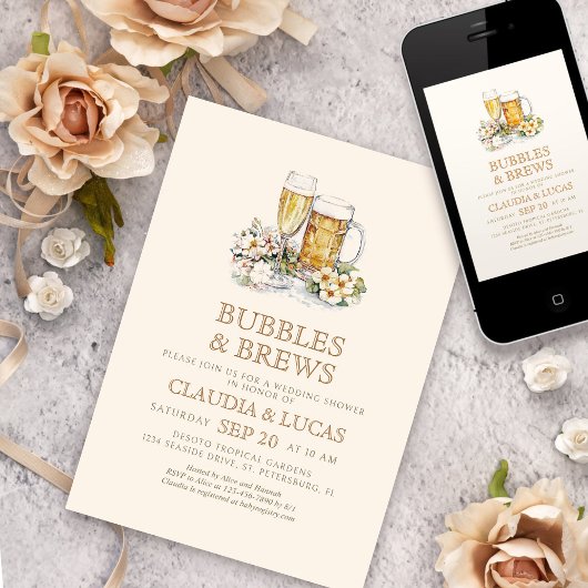 Bubbles Brews Couples Wedding shower Invitation