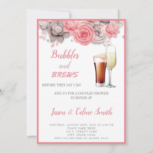 Bubbles & Brews Couples Wedding shower Invitation (Devant)