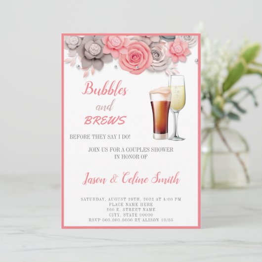 Bubbles & Brews Couples Wedding shower Invitation (Debout devant)