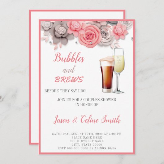 Bubbles & Brews Couples Wedding shower Invitation (Devant / Derrière)