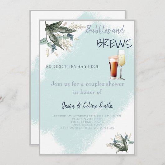 Bubbles & Brews Couples Wedding shower Invitation (Devant / Derrière)