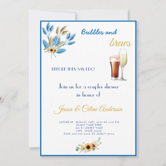 Bubbles & Brews Couples Wedding shower Invitation (Devant)