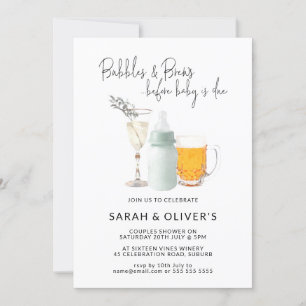 Bubbles & Brews Green Neutral Couples Baby shower Kaart
