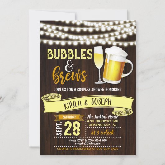 Bubbles & Brews Koppel Bruidsfeest Uitnodiging (Voorkant)