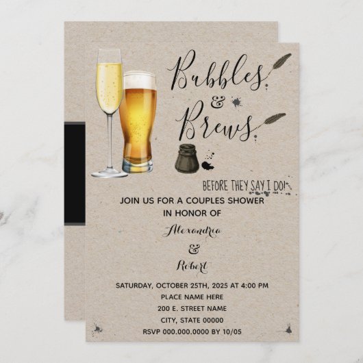 Bubbles & Brews-koppels bruiloft Kaart (Voorkant / Achterkant)