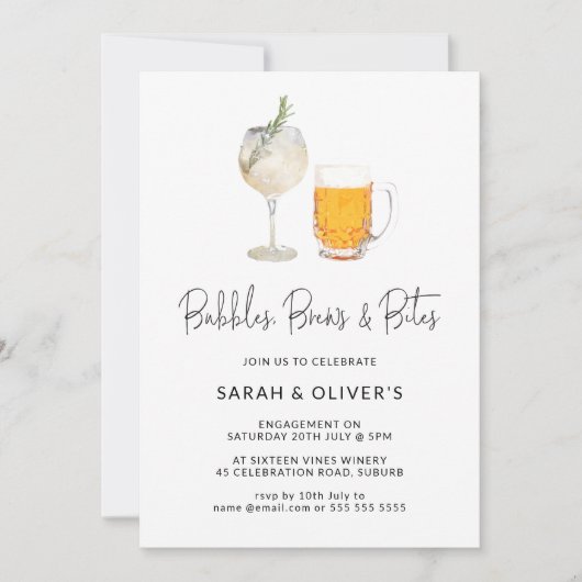 Bubbles & Brews Wine Verloving Uitnodiging (Voorkant)
