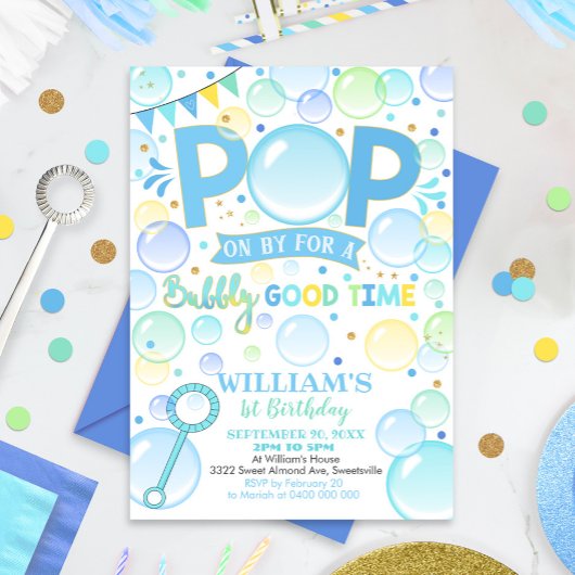 Bubbles de garçon Anniversaire Invitation Pop Anni