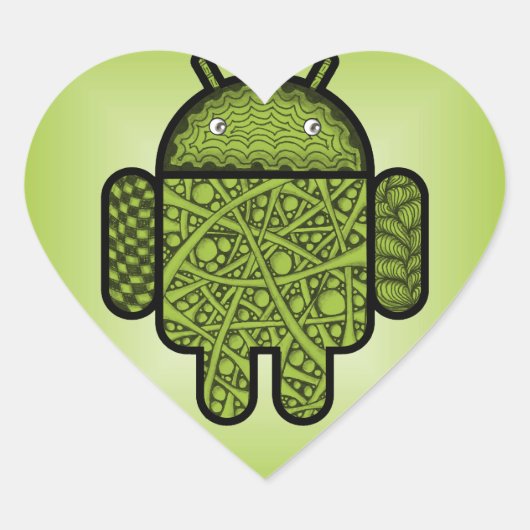 Bubbles Doodle Character voor de Android™-robot Hart Sticker (Voorkant)